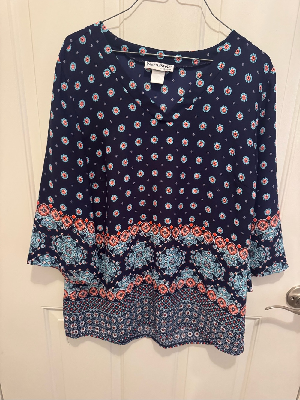 NorthStyle Navy Tunic with Pink and Light Blue Floral Border-Medium